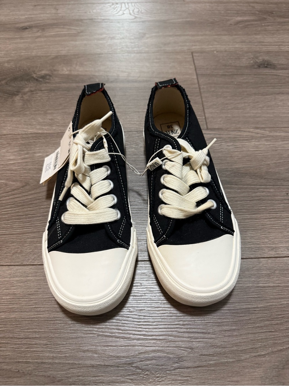 Zara Black Canvas Kids Sneakers with Cream Laces